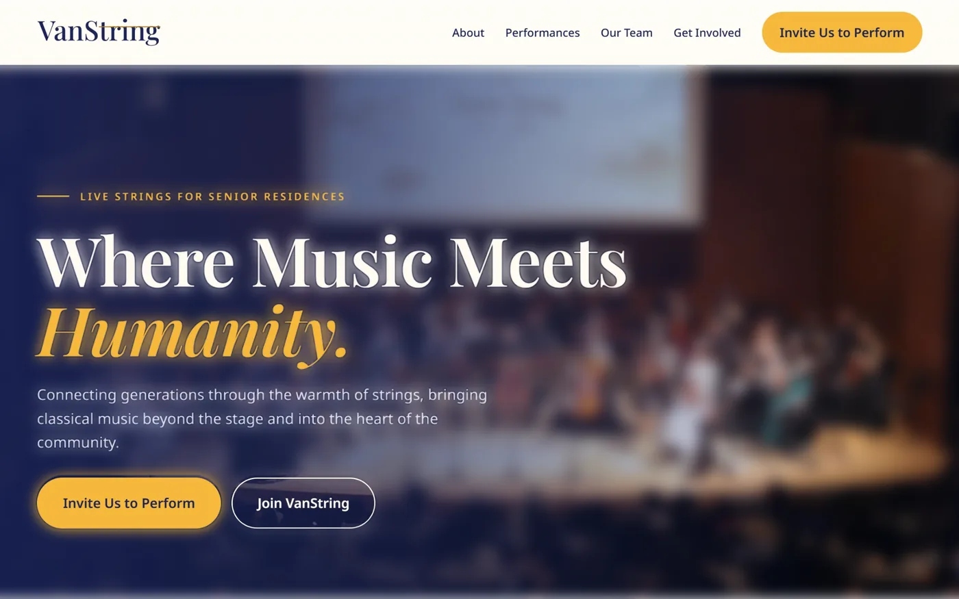 Screenshot of the VanString website homepage