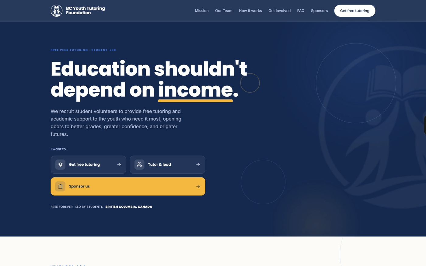 Screenshot of the Youth Tutoring Foundation website homepage